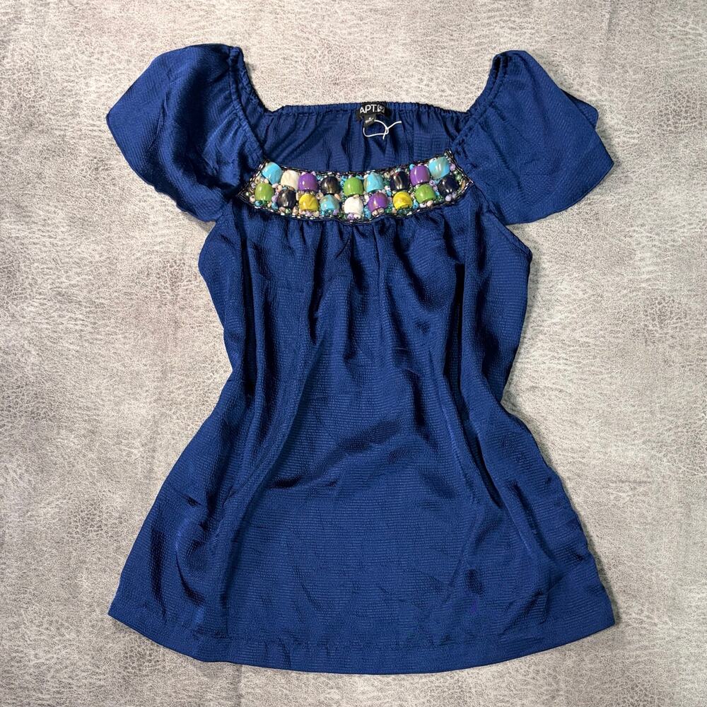 Y2k Blue Embellished Jewel Blouse